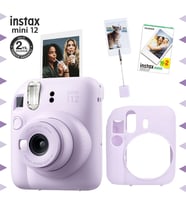 Instax mini 12 Lila Fotoğraf Makinesi-20'li Film-Kıskaçlı Resim Standı ve Silikon Kılıf Seti