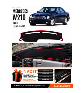 e-biz MERCEDES W210 E200 (1995-2002) Uyumlu Torpido Örtüsü, Torpido Kılıfı - Siyah-Kırmızı - MB012