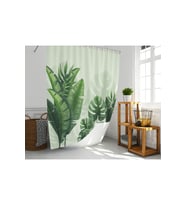 Banyo Duş Perdesi Tropikal Desen Yeşil Dijital Baskılı Banyo Perdesi, Tek Kanat Halkalı-180x200 cm