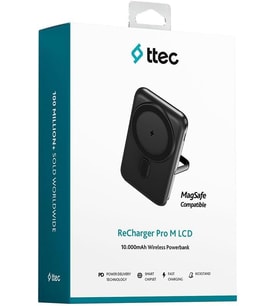 ReCharger Pro M LCD 10.000mAh MagSafe Uyumlu PD 20W Stantlı Kablosuz Taşınabilir Hızlı Şarj Aleti/Powerbank 2BB222 Siyah