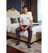 Erkek Ekose Desenli Bisiklet Yaka Pamuklu Pijama Takımı Fonksiyonel Dayanıklı Kaliteli Şık