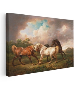 Kanvas Tablo George Stubbs Dört At Fırtınalı Bulutlar Manzarası Ressam Tablosu Duvar Dekoru