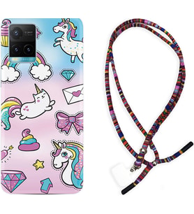 Vivo Y15S Y32 Y33S Y51 Y53S Kılıf Boyun Asklı Rasta Silikon Unicorn Mektup 1800
