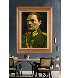 Altın Varaklı Çerçeveli Paspartulu Atatürk Tablo DC1227 (Gold)