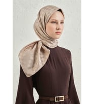 Jakarlı İpek Pamuk Dama Eşarp - 4464 (Pudra)