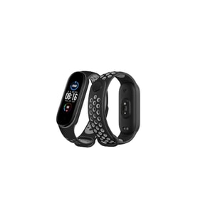 Mi Band 6 Spor Delikli Kordon - Siyah-Gri
