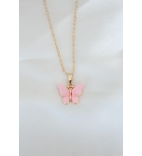 ELNES GOLD KAPLAMA PEMBE SEDEFLİ KELEBEK KOLYE