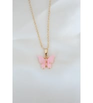 ELNES GOLD KAPLAMA PEMBE SEDEFLİ KELEBEK KOLYE