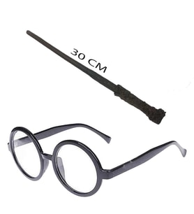 Harry Potter Asası 30 Cm Ve Siyah Çerçeveli Harry Potter Gözlüğü Seti