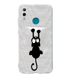 Huawei P Smart 2019  Kamera korumalı Kapak Çizgi Kedi (Beyaz) Tasarımlı Şeffaf Kılıf