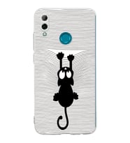Huawei P Smart 2019  Kamera korumalı Kapak Çizgi Kedi (Beyaz) Tasarımlı Şeffaf Kılıf