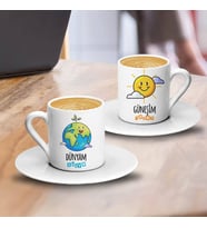 Dünya ve Güneş Çiftlere Özel İkili Kahve Fincanı