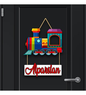 Tren Temalı Bebek Odası Ahşap Kapı Süsü