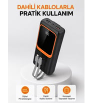 Powerbank 20000 mAh Dijital Ekranlı ve Çok Kablolu Hızlı Şarj Cihazı