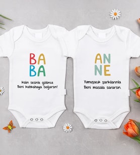 BK Kids Anne-Baba Tasarımlı 2'li Bebek Body Zıbın - 7, Anneler Günü Hediyesi, Babalar Günü Hediyesi, Yeni Doğan Hediyesi