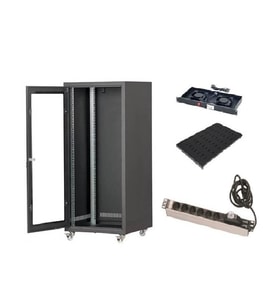 SETRACK 26U 19'' 600X600 RACK KABİNET+SABİT RAF+FAN MODÜLÜ+GRUP PRİZ (Siyah)