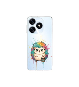 Tecno Spark 10C ile Uyumlu Splash Kirpi Tasarımlı Şeffaf Silikon Kılıf