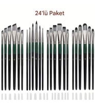Resim fırça seti 24 Adet-4 farklı model, akrilik boya, yağlı boya, guaj boya, üstün kalite (Çok Renkli)