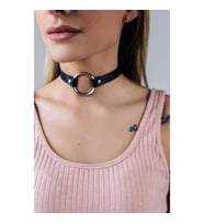 Halka Detaylı Ayarlanabilir Deri Zarif Choker (Siyah)