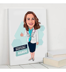 Kadın Doktora Hediye Karikatürlü Kanvas Tablo