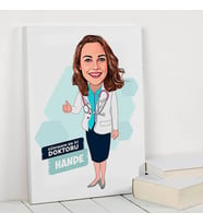 Kadın Doktora Hediye Karikatürlü Kanvas Tablo