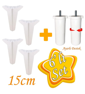 Serdivan 6'Lı Set Mobilya Tv Ünitesi Çekyat Koltuk Kanepe Ayarlı M8 Destek Ayağı 15 Cm Beyaz Baza Ayak