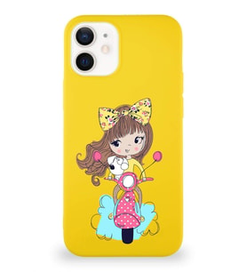 Apple iPhone 12 Soft Premier Kapak Vespagirl Tasarımlı Silikon Kılıf - Sarı (Şeffaf)