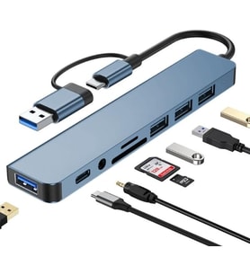 Çoklayıcı Adaptör 8 in 1 USB/Type-c To USB A, USB C Macbook uyumlu Çevirici Adaptör Çok Portlu Çoklayıcı 8in1 USB HUB Titanyum Renk BYL2218TU