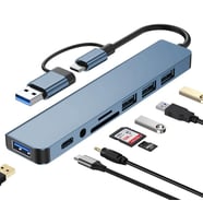 Çoklayıcı Adaptör 8 in 1 USB/Type-c To USB A, USB C Macbook uyumlu Çevirici Adaptör Çok Portlu Çoklayıcı 8in1 USB HUB Titanyum Renk BYL2218TU