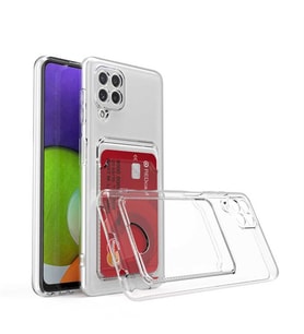 Coverzone Samsung Galaxy A22 4G ile Uyumlu Kartl?kl? ?effaf Kamera Koruma Y�kseltisi Z-Serta Silikon Anti-?ok �zellikli K�?eleri Airbag ?effaf Telefon K?l?f?