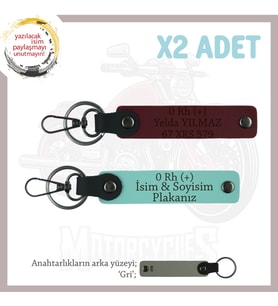 Motor Tutkunlarına Özel İsim Plaka, 0+ Kan Grubu Yazılı Özel Üretim x2 Anahtarlık, Turkuaz-Bordo-Gr (Çok Renkli)