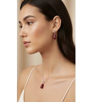 Mercan Taşlı 925 Ayar Gümüş Damla Model Kolye ve Küpe Seti (Silver)