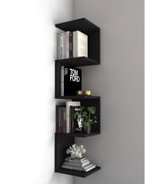Zigzag Köşe Kitaplık Açık Raf Zigzag Siyah Black