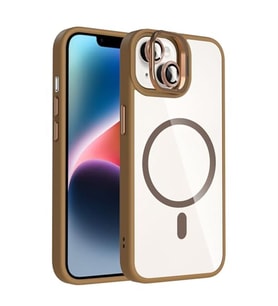 Coverzone iPhone 13 ile Uyumlu Z-Etro MagSafe Wireless ?arj Destekli, G��l� Manyetik Tutucu, Stand Olabilen, Kamera Lens Hediyeli Koruyucu K?l?f Desert Titanyum
