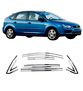 Ford Focus 2 HB 2005-2011 Cam Çerçevesi 12 Parça  Komple Set Paslanmaz Krom