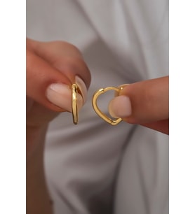 925 Ayar Gümüş Gold Taşsız Sade Kalp Küpe