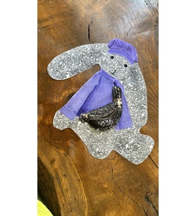 SÜNGER ÇANTALI MOR TAVŞAN ARMA DİKİŞ APLİKE 29X29 CM