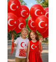 24 Adet Bayrak Balon Türk Bayraklı Kırmızı Baskılı Balon 23 Nisan 19 Mayıs 10 Kasım 29 Ekim Süsleme