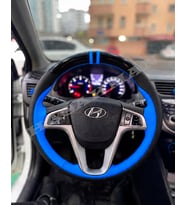 Hyundai Accent Blue Dikme Direksiyon Kılıfı Parlak Siyah Mavi Detaylı Mavi Çift Yüzük ve Dikiş 2011-2019