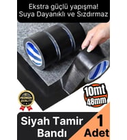 1 Adet Ekstra Güçlü Dayanıklı Su Geçirmez Sızdırmaz Yalıtım İzolasyon Siyah Tamir Bandı 10 Mt 48 Mm
