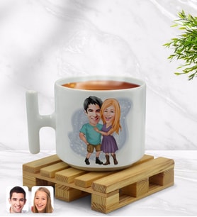 BK Gift Kişiye Özel Sevgililer Karikatürlü T Kulplu Beyaz Middle Kupa Bardak-80