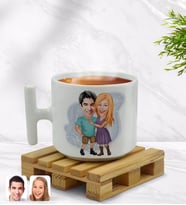 BK Gift Kişiye Özel Sevgililer Karikatürlü T Kulplu Beyaz Middle Kupa Bardak-80
