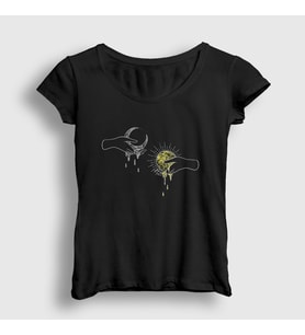 Presmono Kadın Siyah Drip Sun Moon Güneş Ay T-Shirt 398529tt
