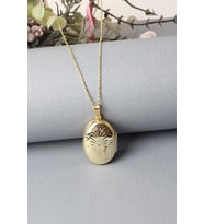 Resimlik Kolye Oval Madalyon Desenli Gümüş Zincir 925 Ayar Kolye (Gold)