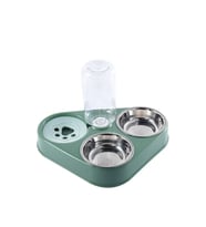 TechTic 3in1 Kedi Köpek Mama Su Kabı Paslanmaz Çelik Mama Kabı Tas Suluk Evcil Hayvan Kasesi(Yeşil)