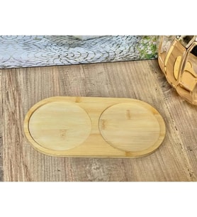 Bambu 2 Bölmeli Oval Yağdanlık ve Sosluk Altlığı - Şık Doğal Ahşap Görünümlü Stand, Mutfak Tezgahı İçin Düzenleyici ve Çok Amaçlı Kullanım