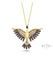Kahverengi Taşlı Anka Kuşu Altın Kaplama Kolye GM94