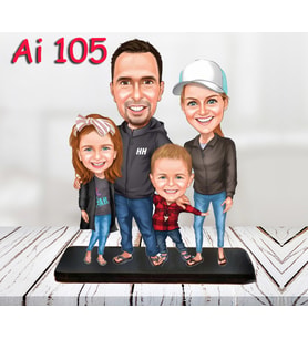 Kişiye Özel Ahşap Biblo - Aile Karikatür Biblo - 4 Kişilik Aile Biblo 45