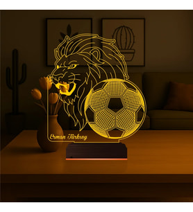 Luvivia Aslan Futbol Topu Taraftar Hediye Cimbom Kişiye Özel 3D Lamba - Masa Gece Lambası