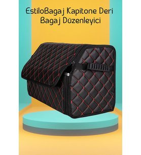 EstiloBagaj Kapitone Deri Oto Bagaj Düzenleyici Siyah Kırmızı (Çok Renkli)